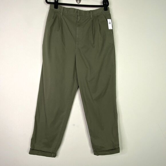 New GAP High Rise Pleated Khaki Washwell Pants Women's Size 12 - Picture 1 of 7